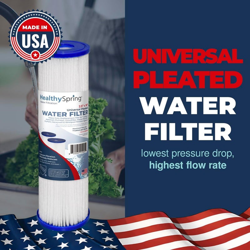 Healthy Spring Store High-Performance 5 Micron 10x2.5 Whole House Pleated Sediment Filter Cartridge for Well Water Filter Replacement Compatible with WFPFC3002, WHKF-WHPL, Made in USA, 2 Pack - Image 3